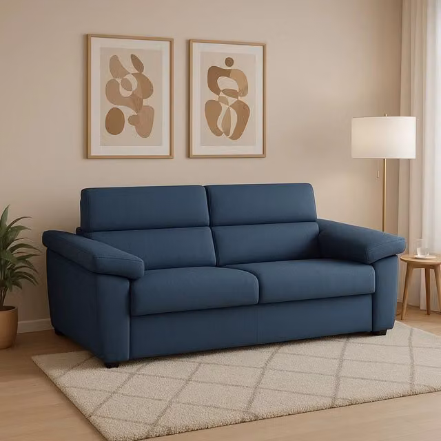Divano Giffone DMORA a 3 posti blu con coperture sfoderabili Made in Italy L: 225 cm, P: 95 cm