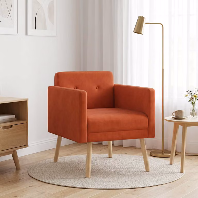 Sedia d'accento moderna vidaXL in velluto a coste rosso arancio con braccioli