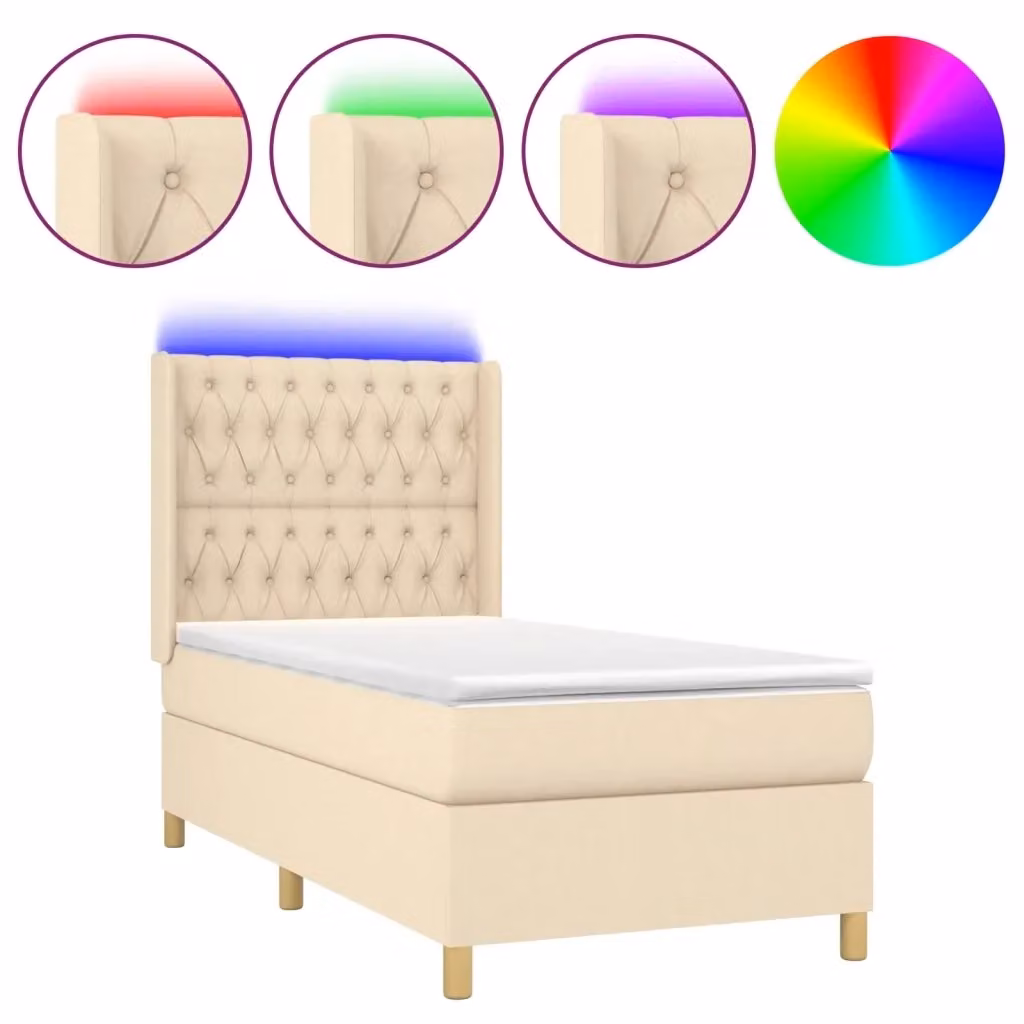 Letto a Molle con Materasso e Illuminazione LED vidaXL, Colore Beige e Bianco, L/P: 90 x 190 cm – 2