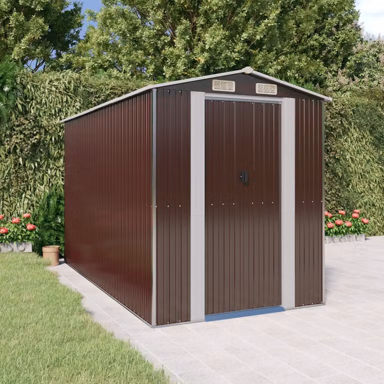 Capanno da Giardino vidaXL in Acciaio Zincato Marrone Scuro L: 357 cm, P: 192 cm, H: 223 cm