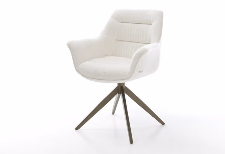 Sedia girevole DELIFE Kaira-Flex Bouclé Soft Beige, base a croce larga, finitura effetto titanio, rotazione a 360°, funzione oscillante