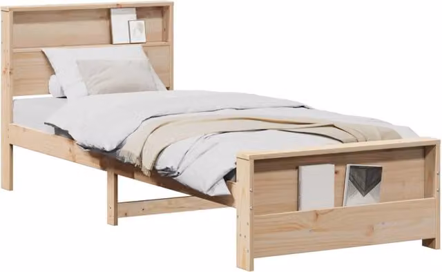 Letto singolo per adulti in legno di pino marrone con doghe fisse L: 75 cm, P: 190 cm, H: 82 cm