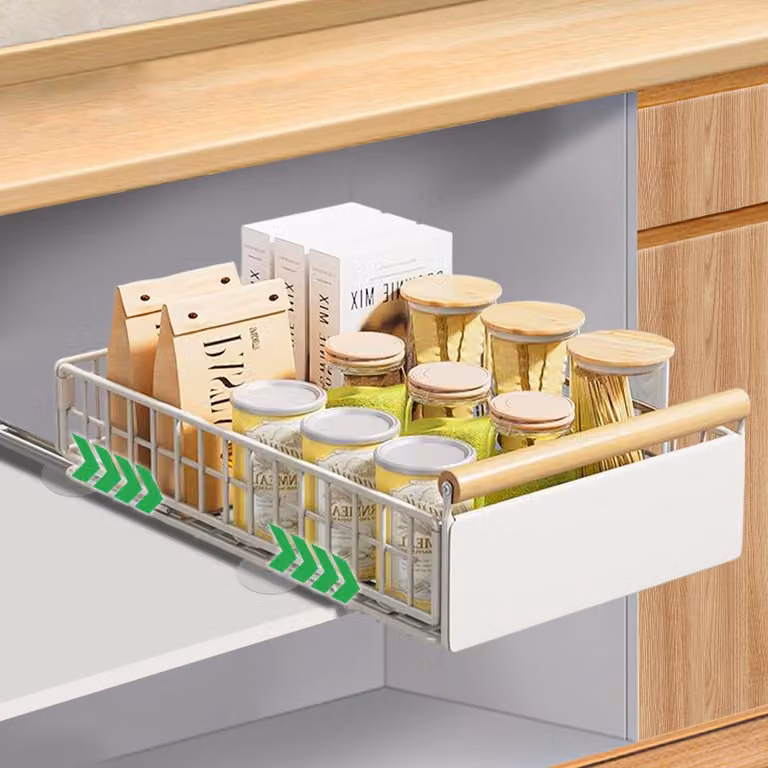 Organizzatore estraibile per armadi con maniglia, cassetti pieghevoli e scorrevoli, ripiano estraibile robusto per dispensa, armadio da bagno, bianco, piccolo