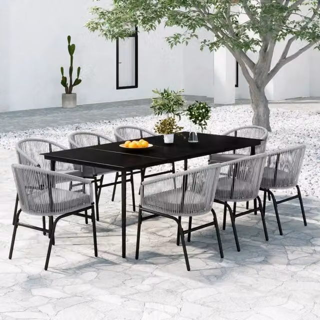 Set da pranzo da giardino moderno vidaXL in acciaio antracite e vetro con 9 pezzi – 1