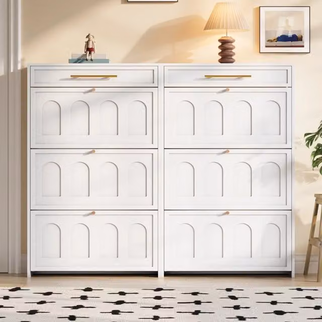 Set 2 Scarpiera con 12 Scomparti e 2 Cassetti ¨C Minimal ¨C Bianco MDF 90x30x180 cm