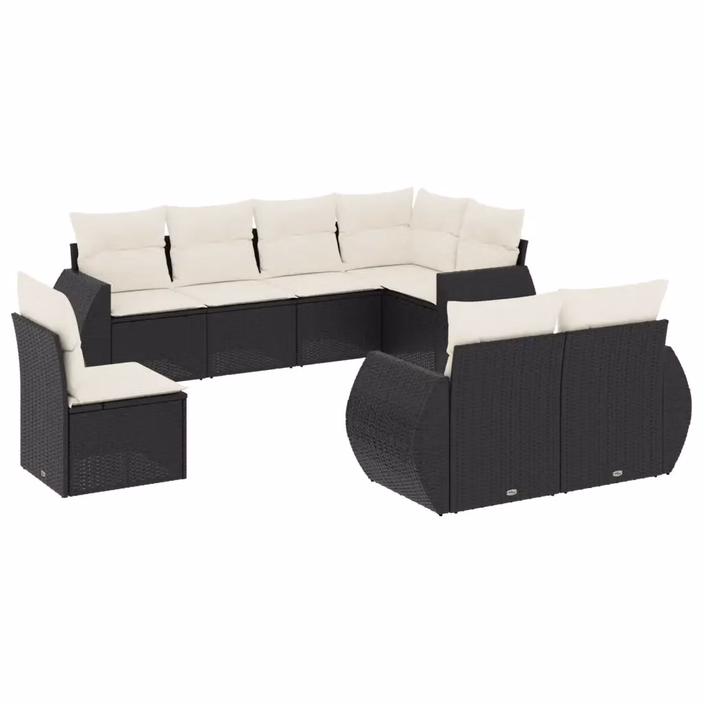 vidaXL Set Divani da Giardino a L con Cuscini 8 pz in Polyrattan Nero e Bianco – 2