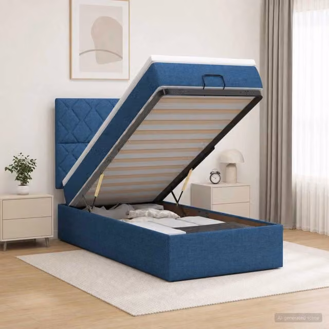 Letto ottomano con materasso vidaXL in tessuto blu e bianco L/P/H: 190 x 90 x 128 cm – 1