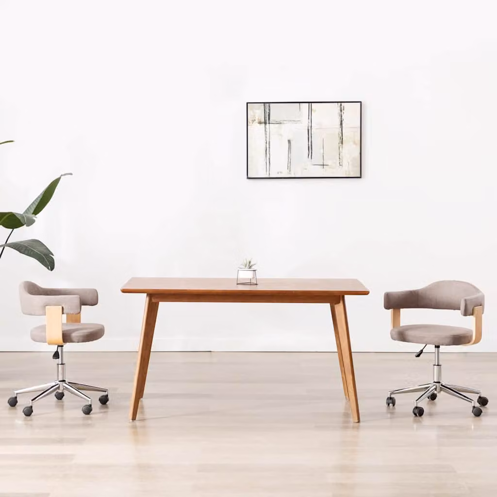 Sedia da pranzo girevole moderna vidaXL in tessuto grigio con struttura in legno e metallo, regolabile in altezza con ruote