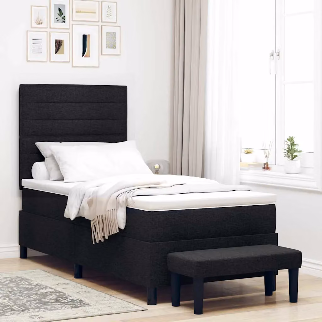 Letto ibrido con testiera vidaXL in tessuto nero L: 100 cm, P: 200 cm, H: 128 cm
