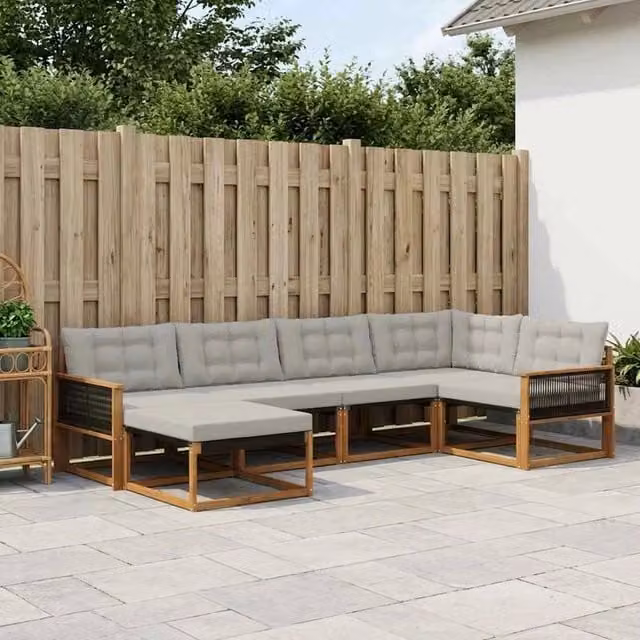 Set di divani da esterno 6 pz Naturale e Grigio Chiaro 3381535
