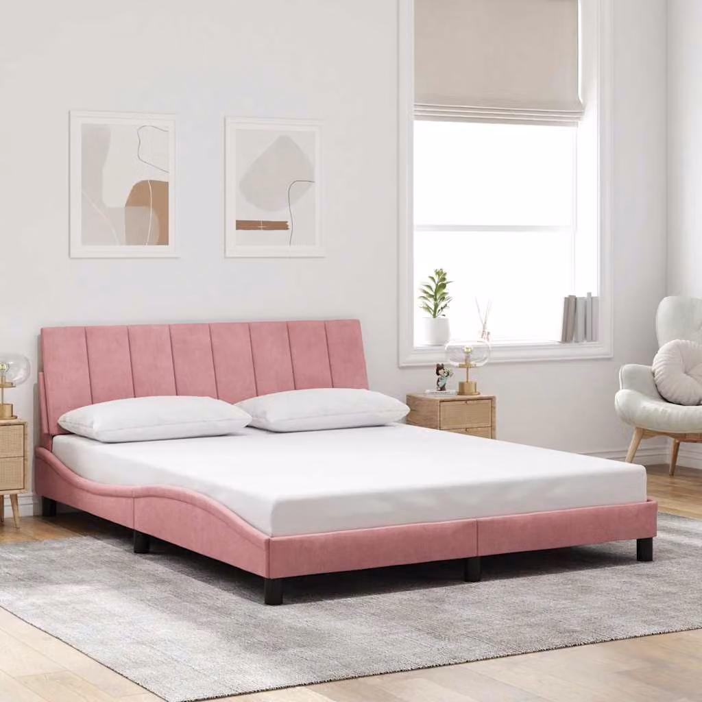 Giroletto senza materasso Hanko vidaXL in velluto rosa, L 160 x P 200 cm – 1