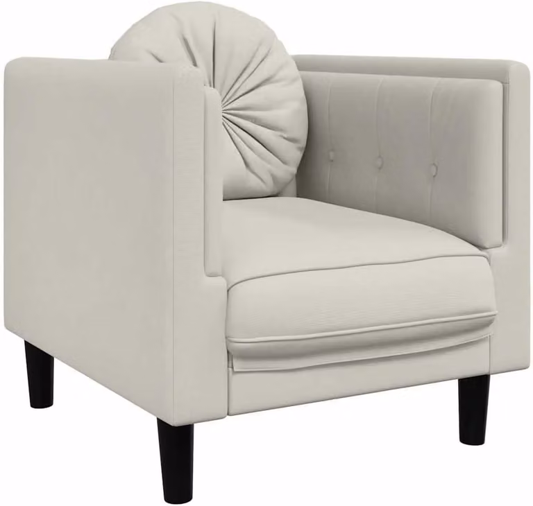 Poltrona in velluto color crema, imbottita e dotata di cuscini per la lettura e il relax, con imbottitura spessa, gambe robuste e design moderno, ideale per il soggiorno. Capacità di carico: [specificare il valore, se disponibile]