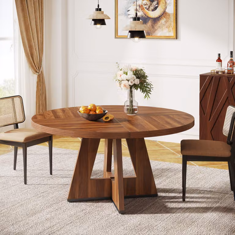 Tavolo da pranzo Tribesigns Farmhouse, tavolo da pranzo rotondo per 4 persone da 120 cm, tavolo da pranzo rotondo per la casa, sala da pranzo, soggiorno (marrone)