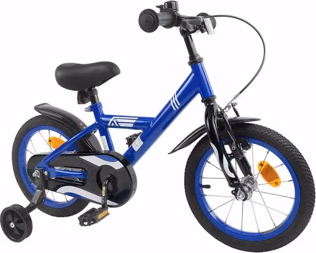 Bicicletta per bambini da 12 pollici blu con struttura in metallo e pneumatici in gomma