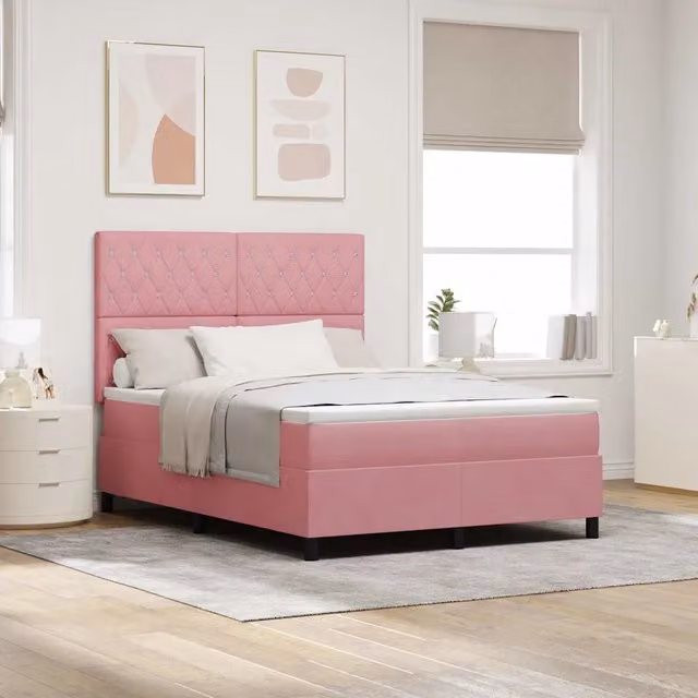 Letto a molle con materasso vidaXL in velluto rosa L: 140 cm, P: 200 cm, H: 203 cm