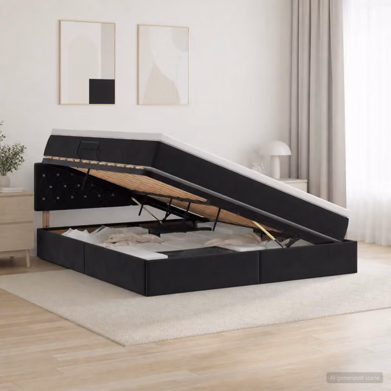 Letto con contenitore e testiera vidaXL in velluto nero L 160 cm x P 200 cm
