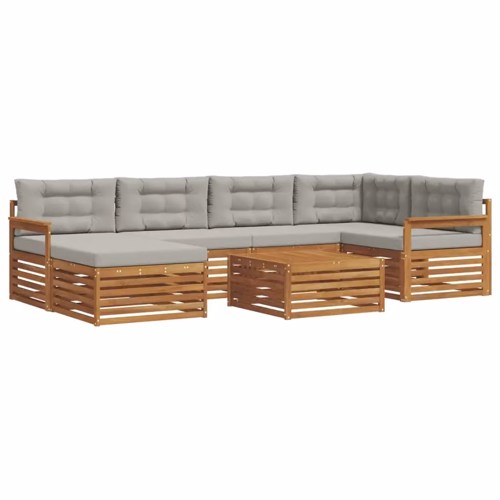Set di divani da esterno a L vidaXL in legno di acacia con cuscini grigi e tavolino da giardino – 2