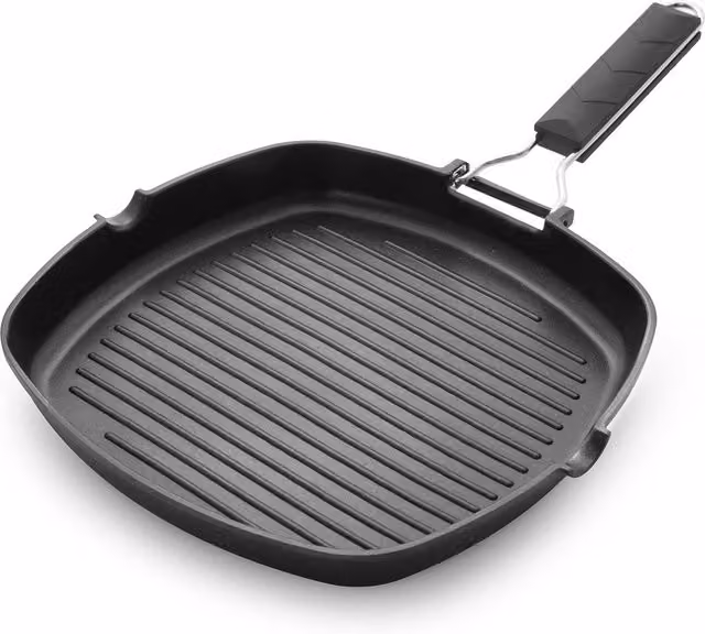Bistecchiera KASANOVA in alluminio con rivestimento antiaderente e manico rimovibile, colore nero, L: 28 cm x P: 28 cm