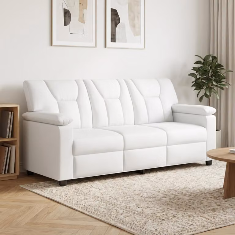 Divano moderno vidaXL in similpelle bianco con struttura in metallo L: 191 cm, P: 85 cm, H: 93 cm