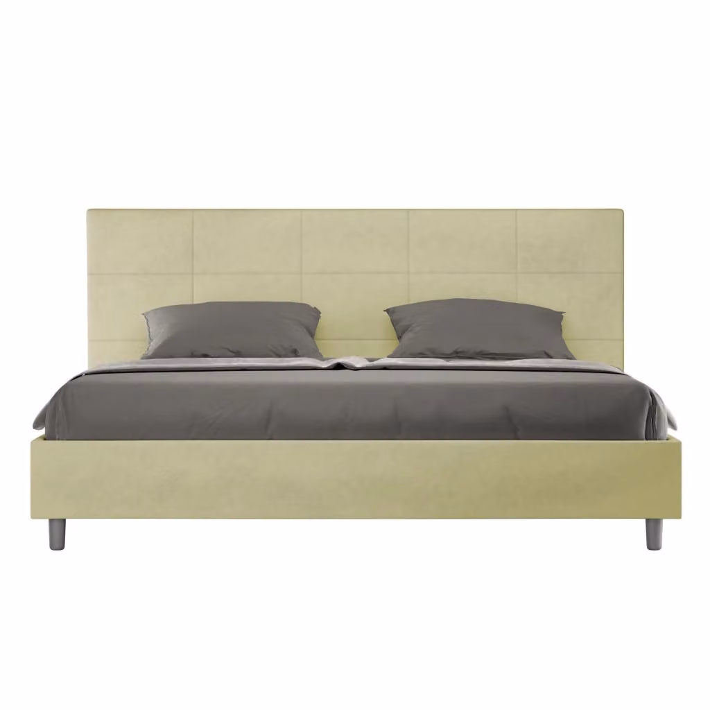 Letto matrimoniale king size con contenitore imbottito ityhome Mika in microfibra colore sabbia L 190 cm x P 210 cm – 2