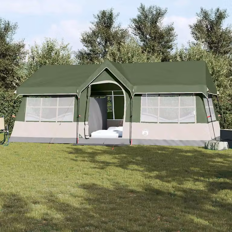 Tenda Familiare vidaXL in Poliestere e Acciaio, Verde e Beige, L: 622 cm, P: 295 cm, H: 238 cm