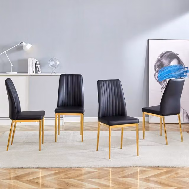 Set da 4 sedie REDOM in ecopelle nera e oro per soggiorno e cucina, L/P/H: 80 x 50 x 46,5 cm