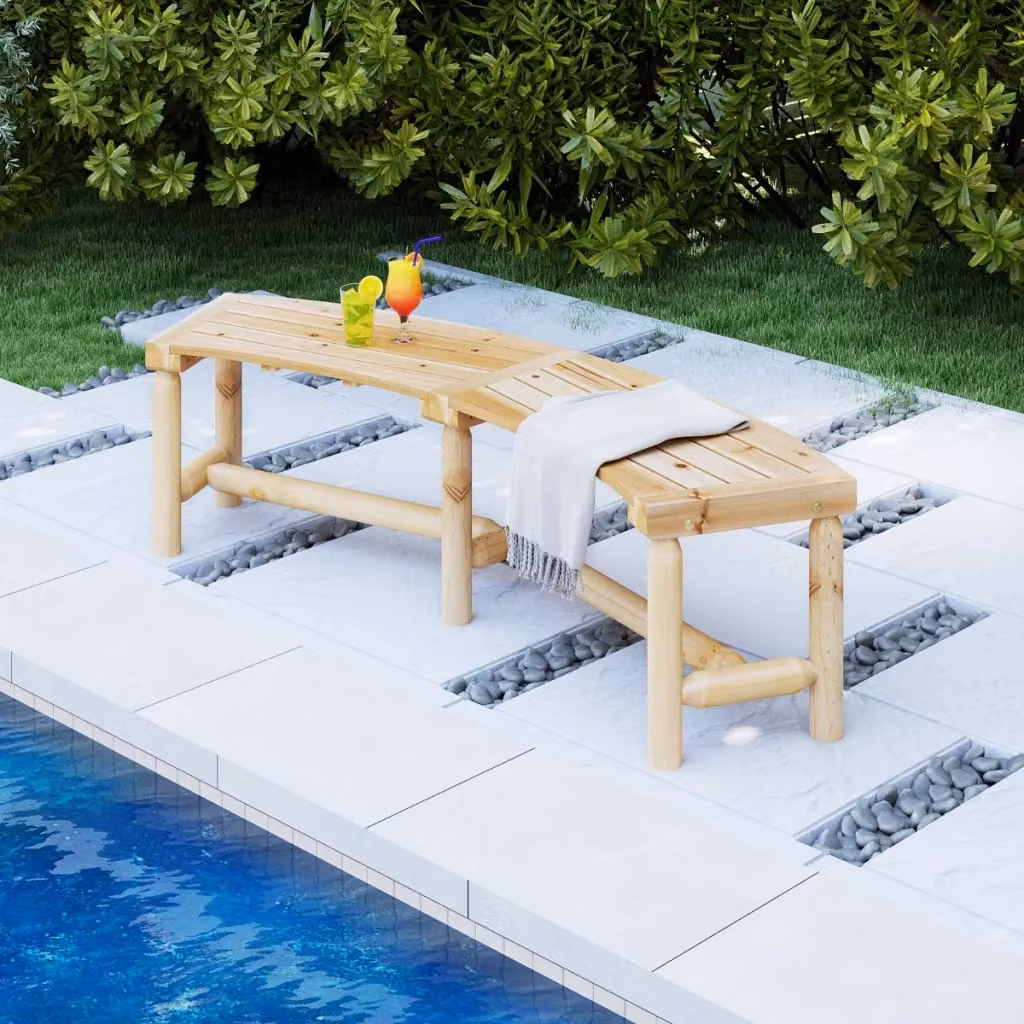 Panchina curva in legno massello naturale per esterni da giardino, design rustico per 2-3 persone, colore marrone – 2