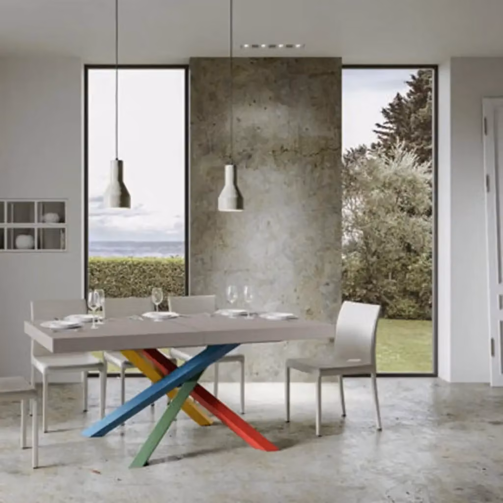 Tavolo allungabile Kivio moderno con gambe multicolore e piano in laminato MDF, L/P: 120/380 x 90 cm – 2