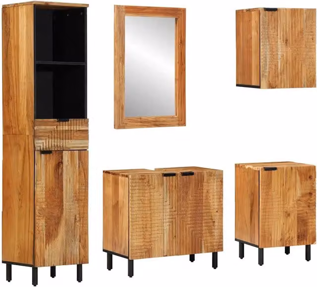 Set di 5 mobili da bagno vidaXL in legno di acacia marrone, stile minimalista, L/P/H: 38 x 33 x 160 cm