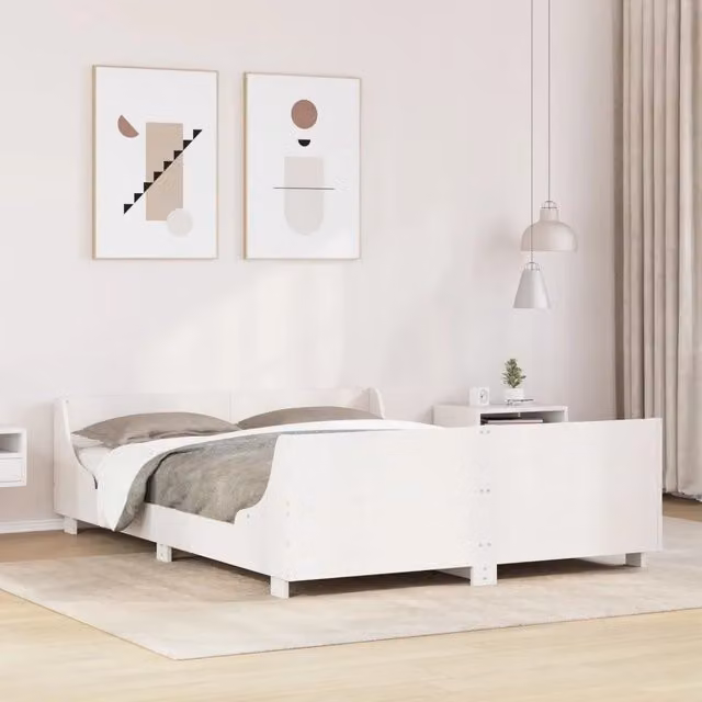 Letto senza Materasso-Struttura Letto Bianco 140x190 cm Legno Massello di Pino 138087