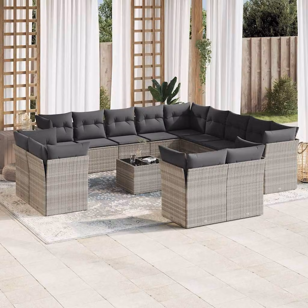 vidaXL Set Divani da Giardino a Forma di U con Tavolino da Caffè e Cuscini, Colore Grigio