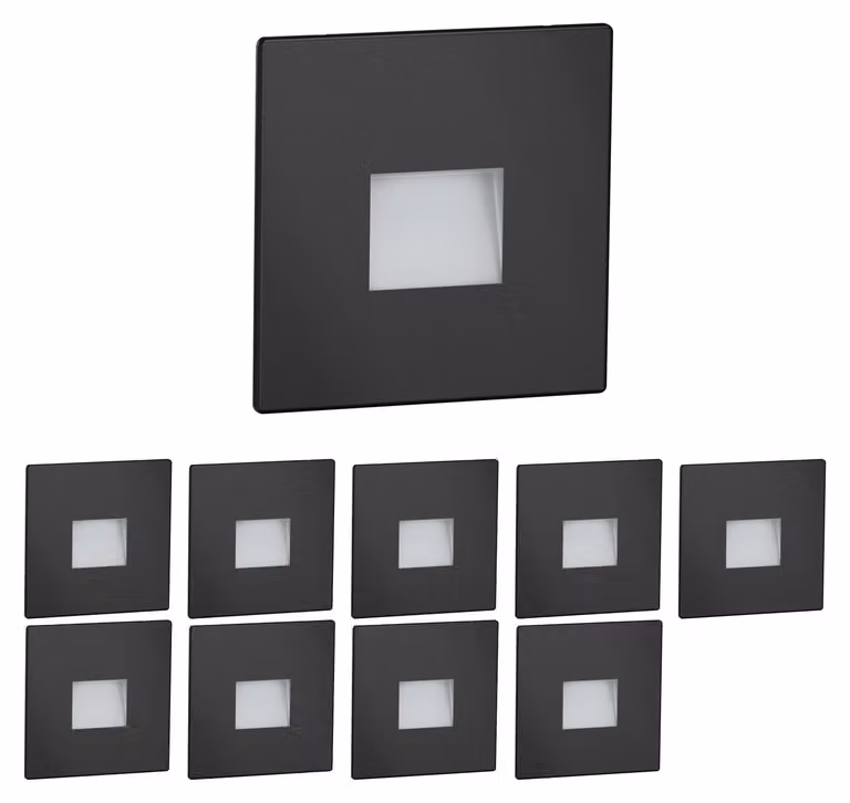 Lampada a LED per gradini, quadrata, nera, 85x85 mm, luce bianca fredda, confezione da 10
