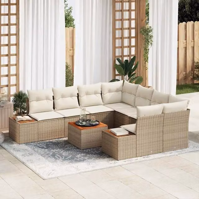 Set Divano da Giardino 9 pz Beige Poly Rattan 3348057