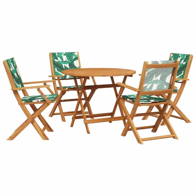 Set Pranzo da Giardino 5 Pezzi in Legno di Acacia e Tessuto con Motivo Floreale Verde e Marrone – 1