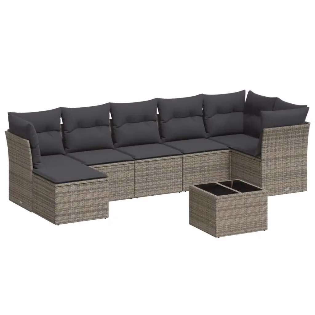 vidaXL Set Divano da Giardino 8 pz a Forma di L in Polyrattan Grigio con Cuscini e Tavolino – 2
