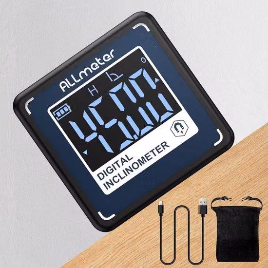 Mini goniometro digitale con inclinometro - Ricaricabile, impermeabile, display VA, per la lavorazione del legno e l'edilizia