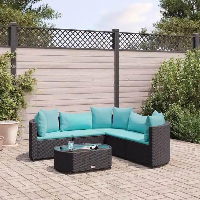 Set Divano da Giardino 6 pz con Cuscini Nero in Polyrattan 3308396