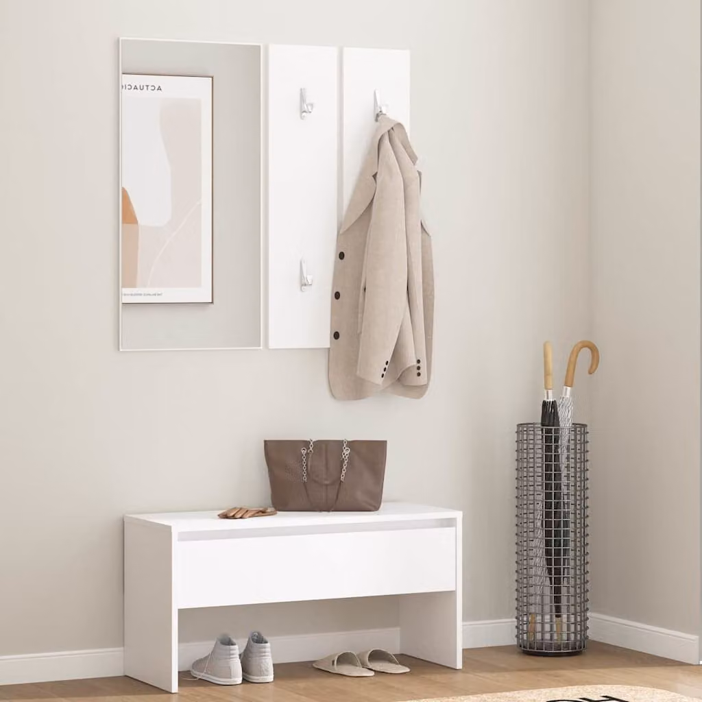 vidaXL Set di Mobili da Corridoio Minimalista Bianco con Panca, Specchio e Pannello in Legno e Plastica
