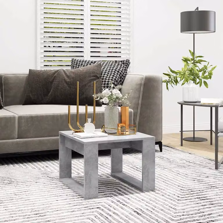 vidaXL Tavolino Quadrato Moderno Grigio Cemento in Legno e Composito L/P/H: 50 x 50 x 35 cm