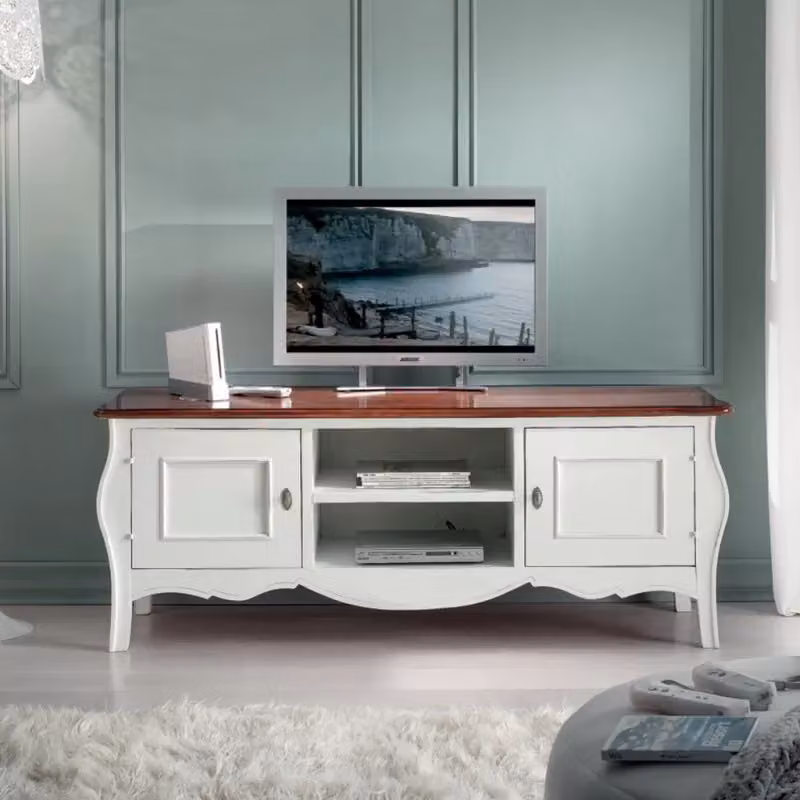 Porta TV in legno stile shabby chic bicolore bianco e marrone Mobili 2G L/P/H: 160 x 50 x 61 cm – 2