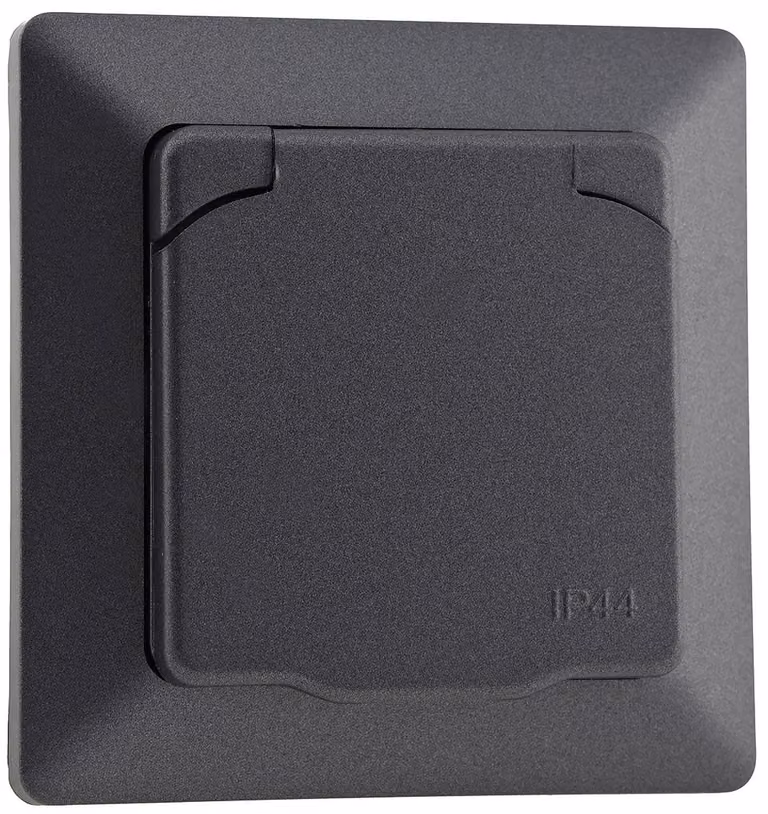 Presa di corrente ChiliTec Milos con contatto di terra IP44 250V~/16A, con cornice, da incasso, antracite