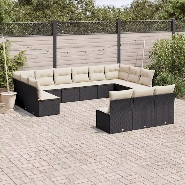 Set di Divani da Giardino VIDAXL in Polyrattan Nero con 13 Cuscini a Forma di U – 1