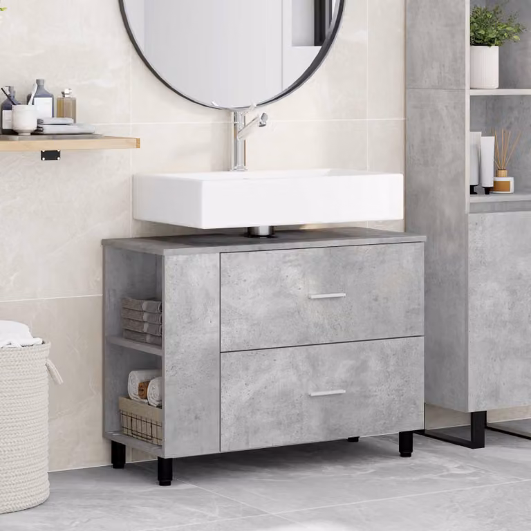 Mobiletto da bagno moderno vidaXL Grigio, L: 80 cm, P: 35 cm, H: 60 cm
