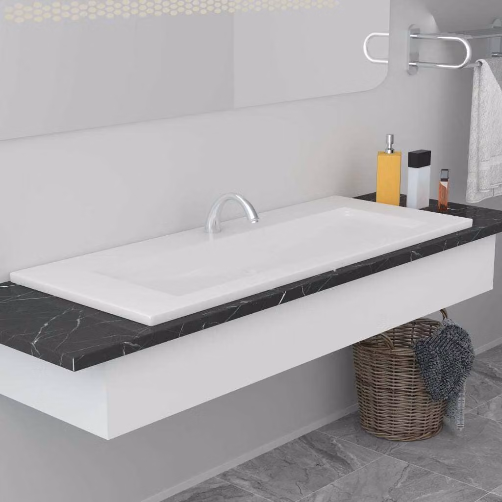 The Living Store Lavabo da incasso 101x39,5x18,5 cm in Vetroceramica bianca