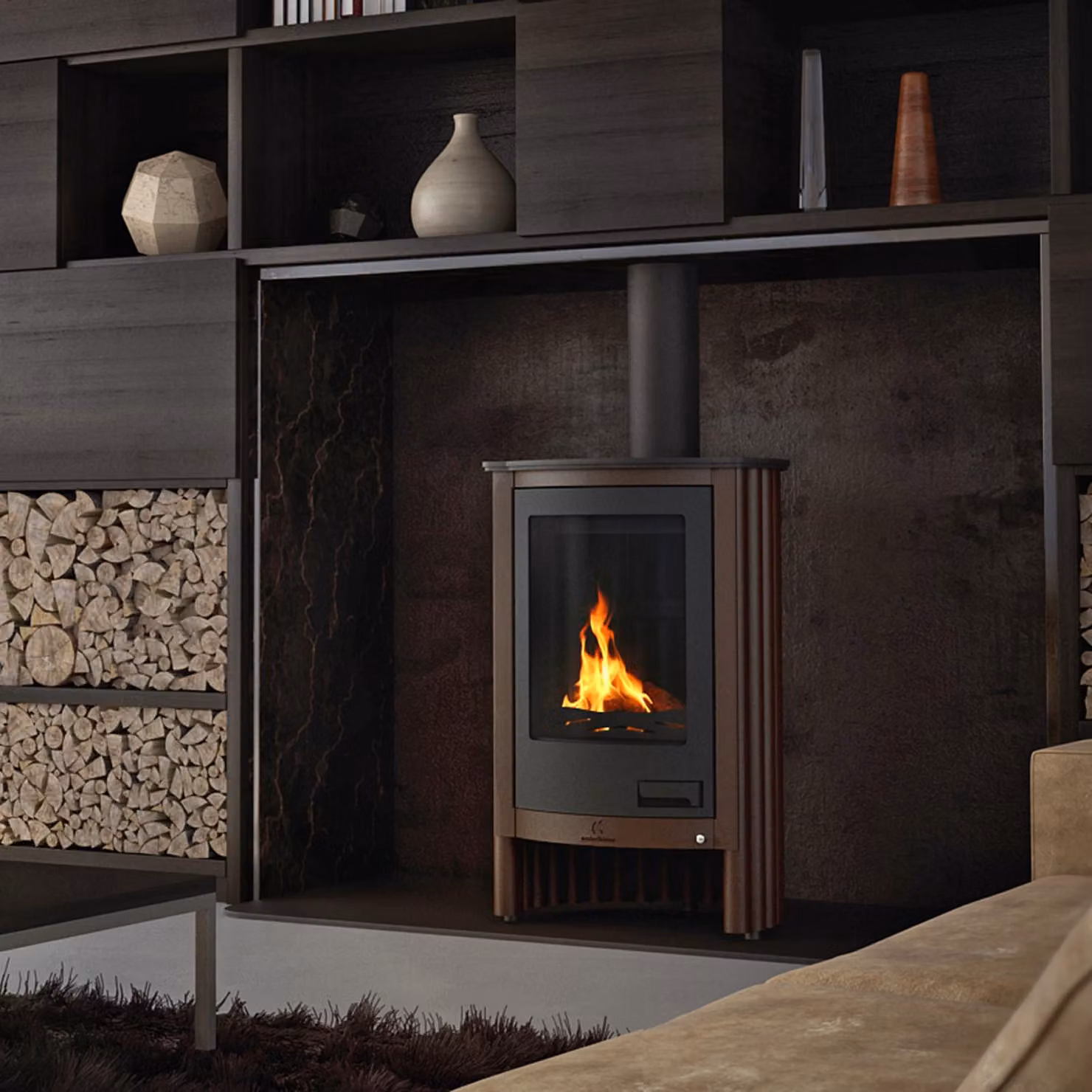 Termocamino HS FLAMINGO MASTERFLAMME Piccolo I - marrone - velluto