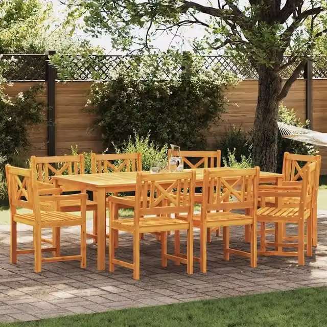 Set da pranzo per giardino e terrazzo vidaXL in legno di acacia oliato marrone, 9 pezzi per 8 persone – 1