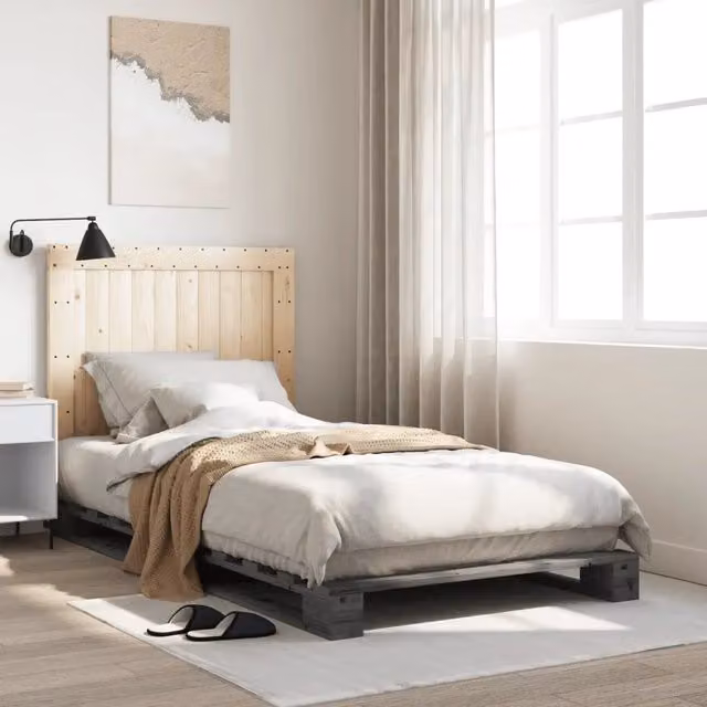 Giroletto con Testiera-Struttura Letto con testiera Grigio 100x200 cm Legno Massello di Pino 260526