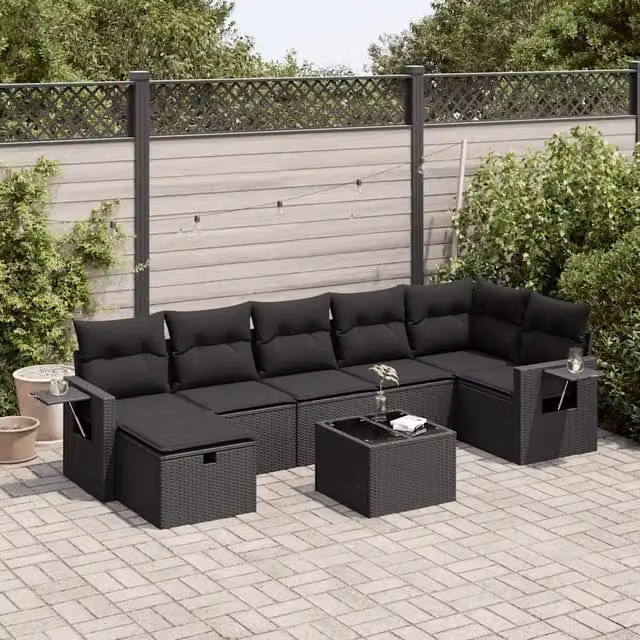 Set Divani da Giardino con Cuscini 8 pz Nero in Polyrattan 3325511