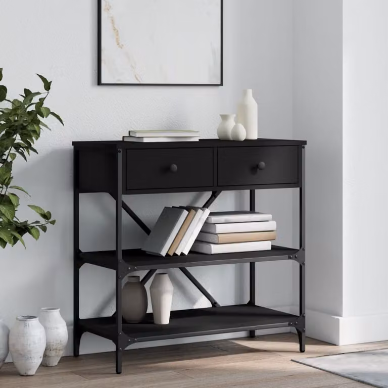 vidaXL Tavolino Consolle Moderno Nero in Legno e Metallo L: 75 cm, P: 34,5 cm, H: 75 cm