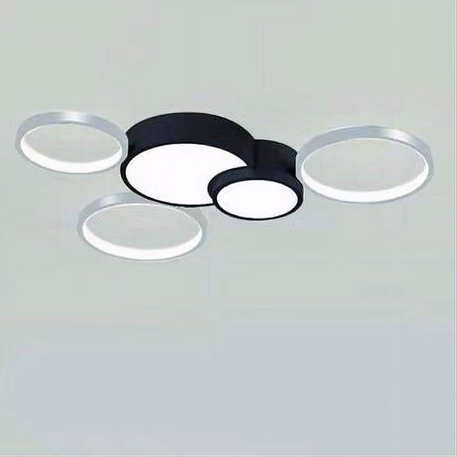 Plafoniera LED Trade Shop Moderna con 5 Cerchi, Colore Argento e Nero, Luce Bianca Fredda 6500K, 48W